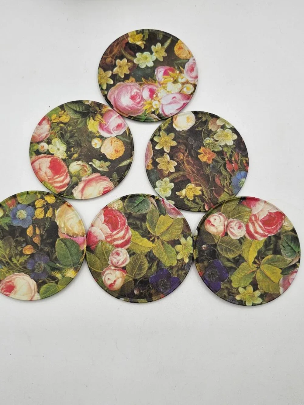 Set of 6 Drink Coasters and holder in Bright Floral